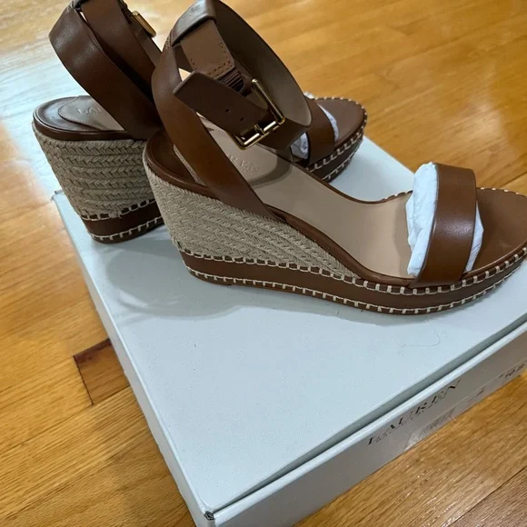 Lauren Ralph Lauren Brown Wedge Sandals with Braided Detail - Picture 7 of 7